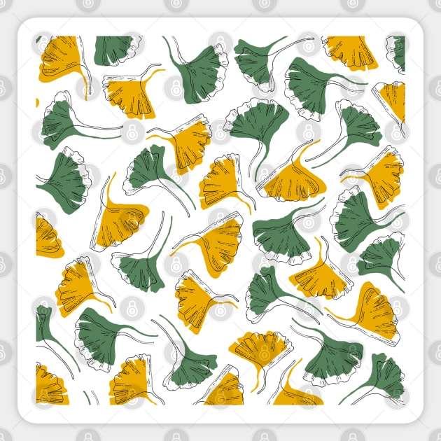 Ginkgo Biloba leaves pattern offset - Green and Yellow Sticker by PrintablesPassions